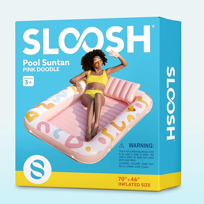 SLOOSH Inflatable Tanning Pool Lounger Float, 70" x 46" Pool Floats Adult with Pillow, 4 in 1 Suntan Tub Raft Floatie,Sunbathing Bed Lounge for Water Blow Up Ball Pit Party Gifts