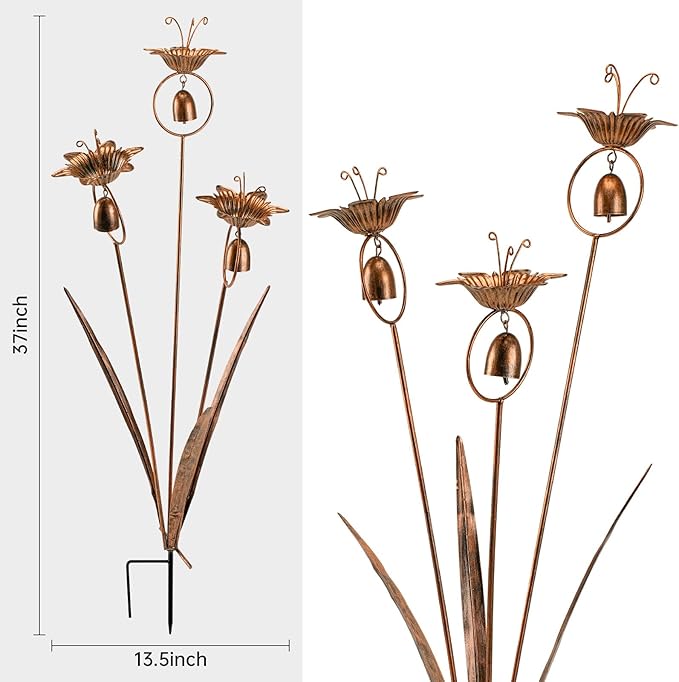 Metal Calla Lilies Flowers with Bells for Outside Yard Art Bronze Wind Chime
