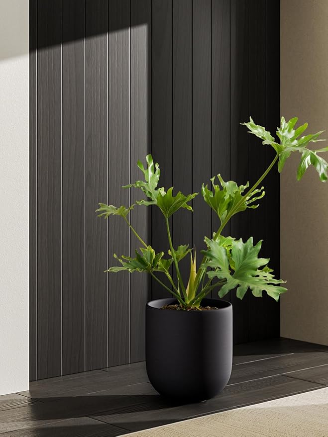 LE TAUCI 10 Inch Plant Pot, Ceramic Pots for Plants with Drainage Hole and Rubber Plug, Plant Pots Indoor for Home Garden Patio Office, Cylinder Planters for Indoor Plants, Charcoal Gray