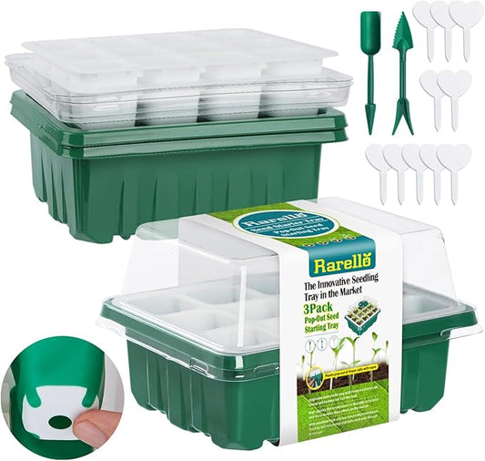 36 Cells Reusable Seed Starter Tray,3 Pack Seed Starter Kit with Flexible Silicone Bottoms,Greenhouse Garden Propagation Set for Seed Starting