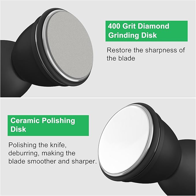 Rolling Knife Sharpener Kit - Crafted with Premium Stainless Steel | Kitchen Knife Sharpener Includes a 400 Grit Diamond Disc to Restore Sharpness and a Ceramic Disc to Polish and Smooth the Blade