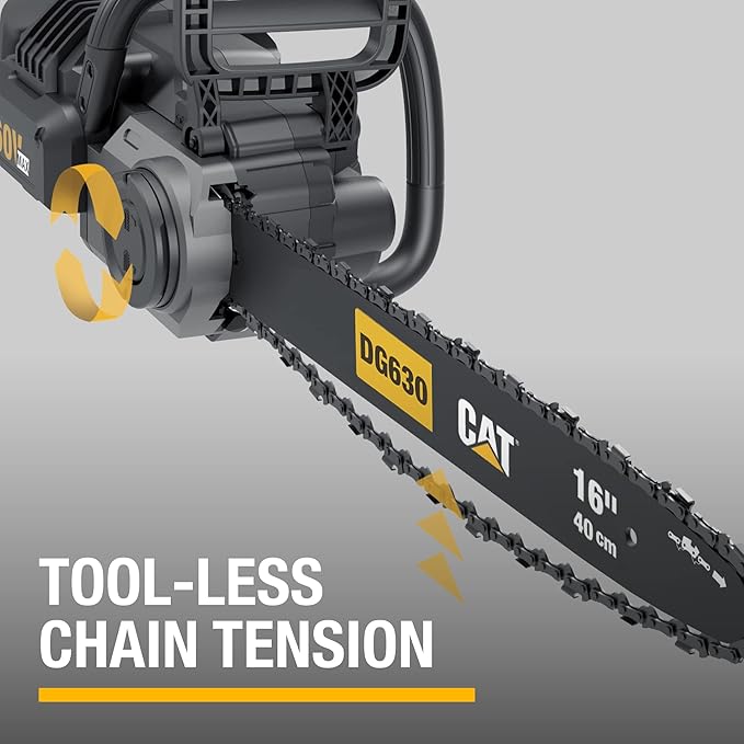 Cat DG630 60V Brushless 16” Chainsaw, Battery Chainsaw with Tool-Free Chain Tensioning, Electric Chainsaw Cordless with Chain Brake for Safety – Battery & Charger Included