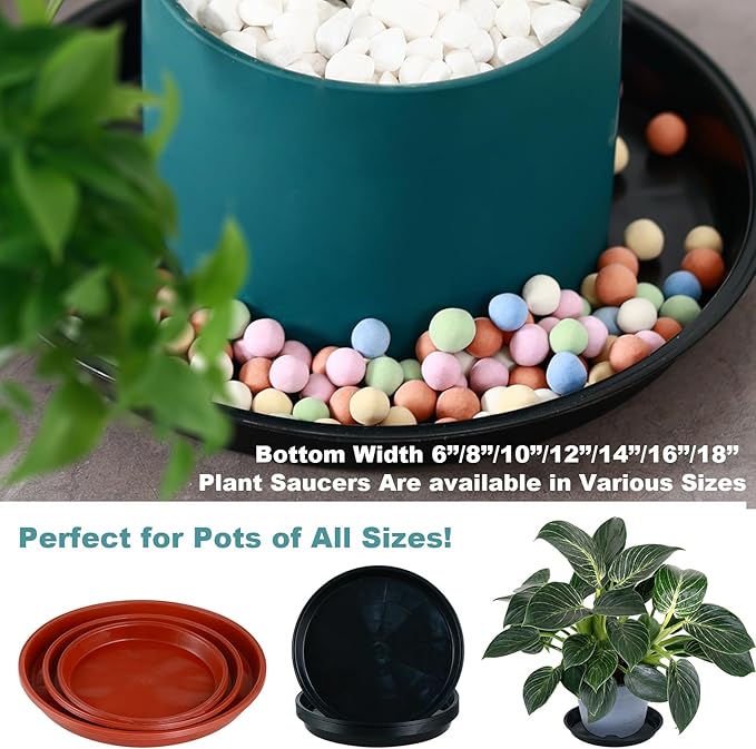 6 Pack Bottom 12 Inch Plant Saucers for Indoors Outdoors Plastic Plant Water Catcher Trays No Holes Round Flower Pot Drip Trays, Heavy Duty Plant Pot Saucers Water Drainage Trays, Terracotta