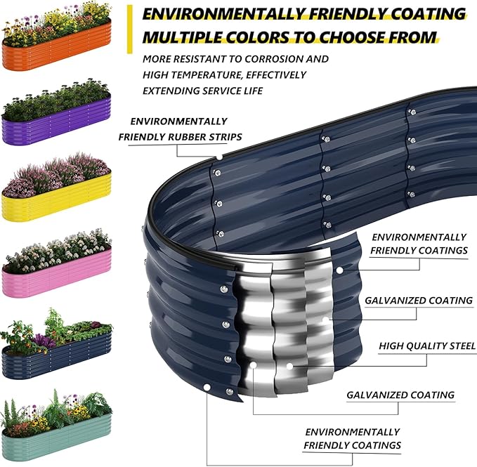 Galvanized Metal Planter Raised Garden Bed Kit for Gardening Outdoor,8x2x1ft Planter Grow Garden Box Raised Flower Bed,Long Vegetable Clearance Herb Raised Garden Beds for Gardening