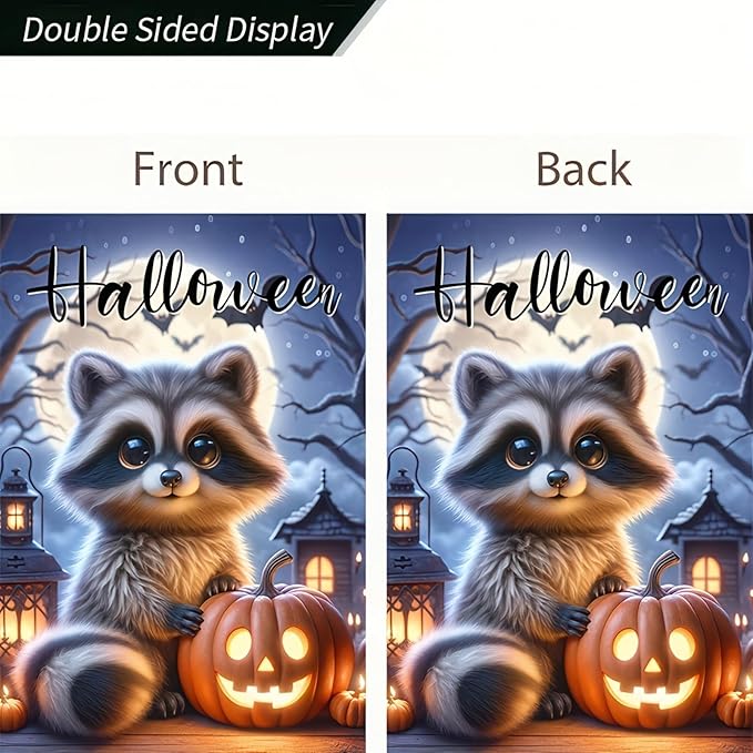 Welcome Halloween Garden Flag Fall Pumpkin Raccoon Garden Flag Vertical Double Sided 12 x 18 Inch Seasonal Autumn Thanksgiving Yard Outdoor Decoration