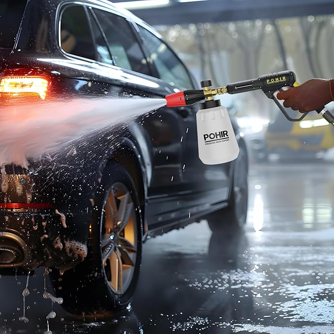 POHIR Pressure Washer Gun with Foam Cannon & 50ft Power Washer Hose, 3600PSI Pressure Washing Kit with 15" Extension Wand & 7 Nozzle Tips, 3/8'' Quick Connector & M22 15mm/14mm Fittings