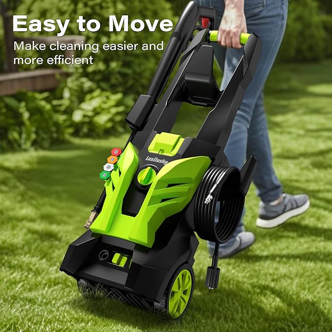 Pressure Washer, Power Washer with 4 Nozzles and Foam Cannon, High Pressure Cleaning Machine for Cars, Driveways, Fences, Patios, Home Cleaning, Green