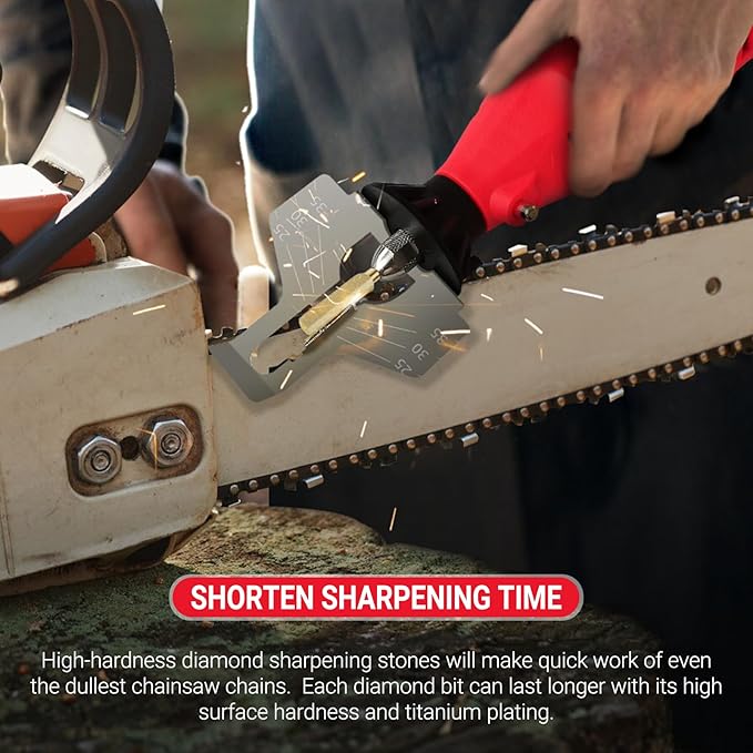 Electric Chainsaw Sharpening Kit 110V/180W, High-Speed Chainsaw Sharpening Tool, Includes 5-Speed Chainsaw Chain Sharpener with 3 Sizes Diamond Sharpening Wheels and Angle Adjustment Guide