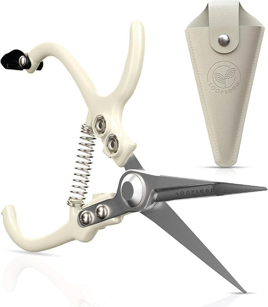 Plant Pruning Shears with Vegan Leather Sheath Garden Trimming Scissors with Belt Holster Bonsai Trimmers Herb Snips Flower Clippers Modern Tools 2 Piece Bundle (Cream Pruner Beige Sheath)
