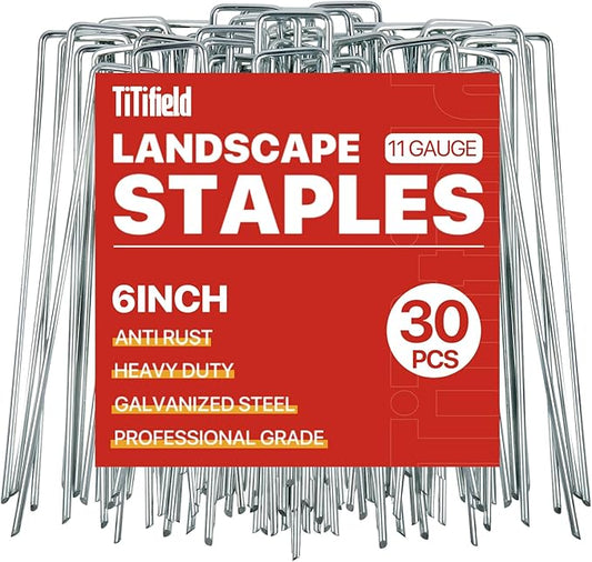 30 Pack Garden Stakes - 6 Inch Landscape Staples with Metal Yard Pins, Lawn Ground Stakes, Tent Stakes, Tarp Stakes for Anchoring Sod, Landscape Fabric, and Irrigation Tubing