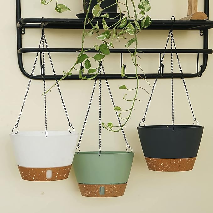 ZMTECH Hanging Planters for Indoor Plants Set of 2 Self Watering Hanging Pots Hanging Baskets Hanging Flower Pots for Outdoor Hanging Plants(8 Inch, White)