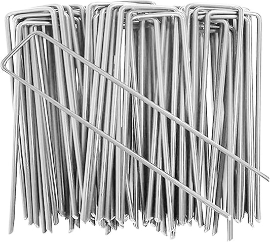 U-Type Turf Staples for Artificial Grass, 6 Inch Garden Stakes Galvanized Landscape Staples, Proof Sod Pins Stakes for Securing Yard Fences Weed Barrier Outdoor Wire Cords Tents Tarps (100 Pcs)