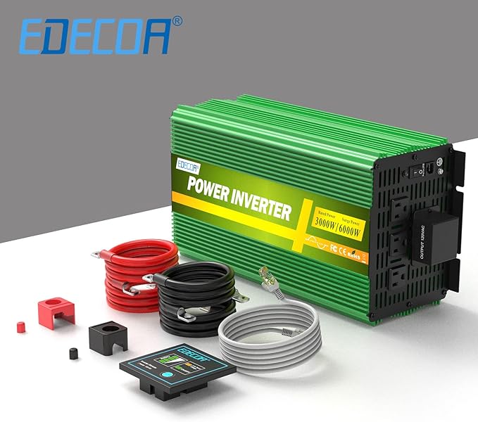 EDECOA 3000W Pure Sine Wave Power Inverter 3000 Watts DC 12V to 110V 120V AC Solar Inverter with 3 Outlets and AC Terminal Block with Remote Controller