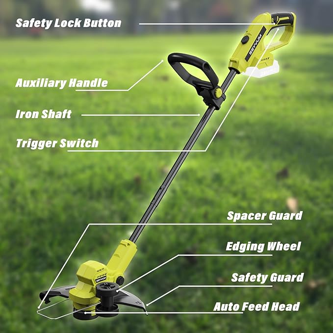 SEYVUM 20V String Trimmer and Leaf Blower Combo Kit, 12-inch Cordless Weed Trimmer with 6 Pcs Grass Cutter Spool Line, 500 CFM Electric Leaf Blower for Lawn Care with 2 X 4.0Ah Battery and Charger