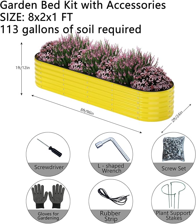 Galvanized Metal Planter Raised Garden Bed Kit for Gardening Outdoor,8x2x1ft Planter Grow Garden Box Raised Flower Bed,Long Vegetable Clearance Herb Raised Garden Beds for Gardening