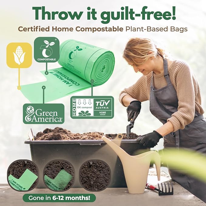 Compost Bags for Countertop Bin -Compostable Trash Bags made of Cornstarch - Leakproof & Tear Resistant Biodegradable Trash Bags - OK Compost Home & Seedlings Certified (13 Gallon, 100 Count)