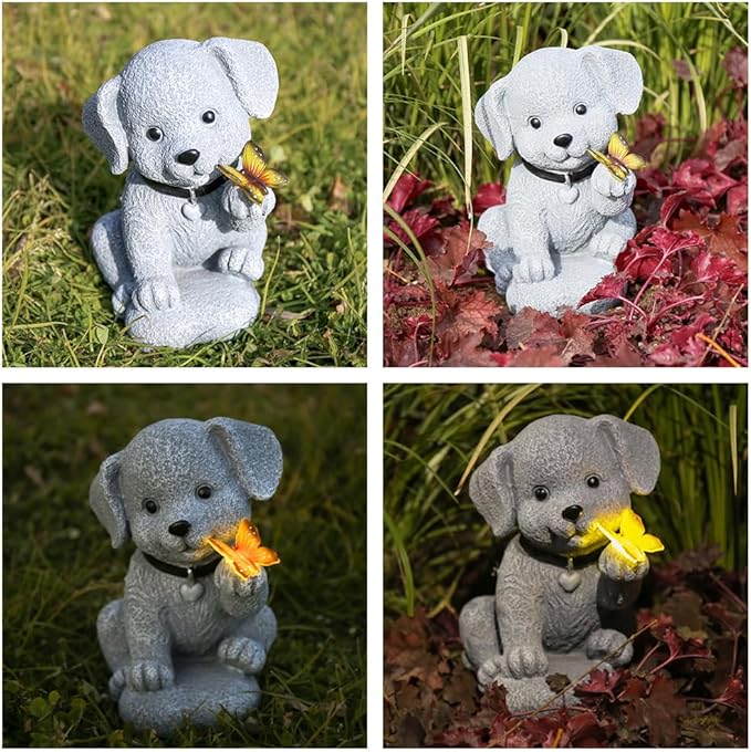 Solar Garden Statues Outdoor Dog Lights, Unique Housewarming Garden Gifts for Women Mom Wife Grandma and Sisters,Cute Dog Sculpture Decoration for Patio, Terrace, Balcony, Lawn