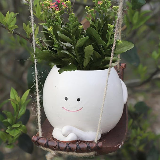 Small Swing Face Hanging Planter Pot for Indoor Outdoor Plants, Cute Swinging Plant Pot, Face Planter Pot Head, Hanging Flower Pots, Resin Succulent Planter, Valentines Day Gifts for Her
