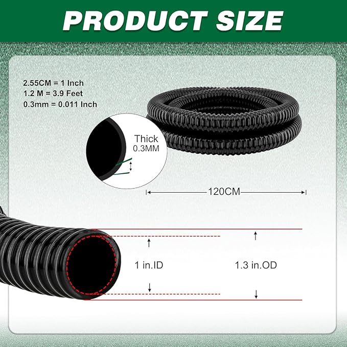 1" Dia. Corrugated Pond Tubing 1-Inch ID, 3.9 FT Length, Black PVC Kinkproof Strong Flex Tubing