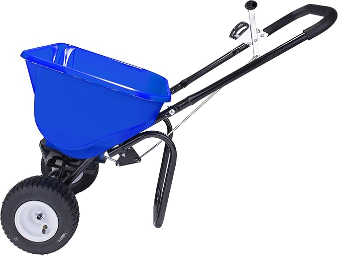 EarthWay Polar Tech 90950 50 LB Professional Ice Melt Broadcast Walk Behind Spreader with 9" Pneumatic Tires, High Output and Solid Linkage Control