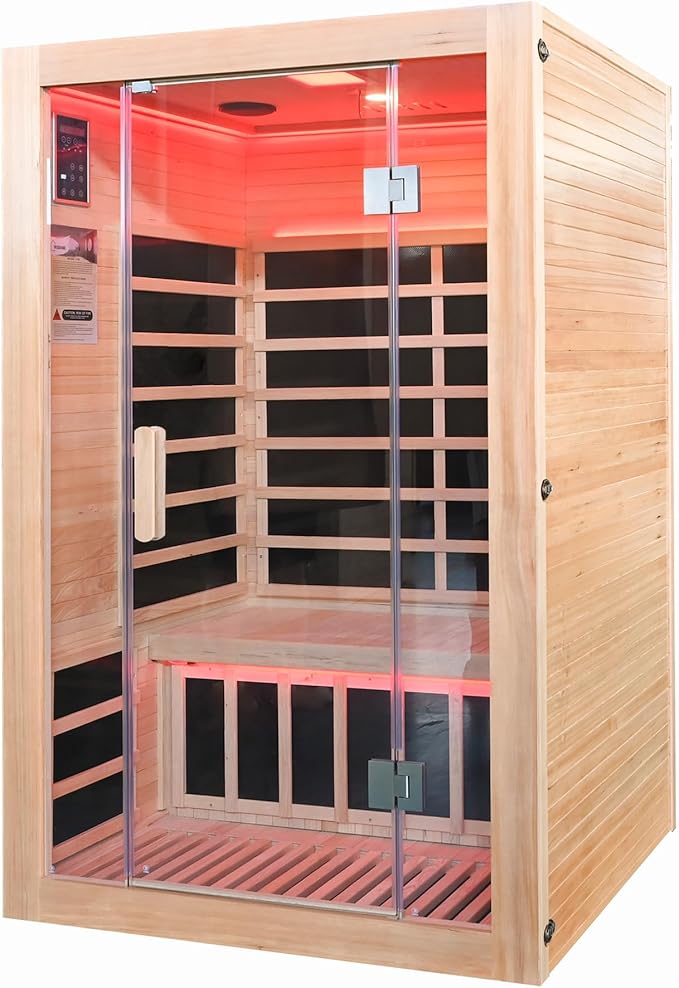 2-Person Home Infrared Sauna with Red Light Therapy & Bluetooth Speakers Dry Heat Sauna for Home & Gym 1760W 120V Low EMF with Control Panel, Indoor Personal Luxury Spa for House and Gym