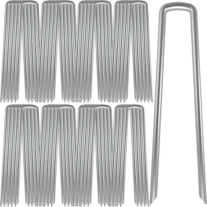 AAGUT 12 Inch 8 Gauge Landscape Staples 40 Pack Galvanized Garden Stakes Heavy Duty Sod Pins Fence Ground Stakes for Weed Barrier Fabric Ground Cover Dripper Irrigation Tubing Soaker