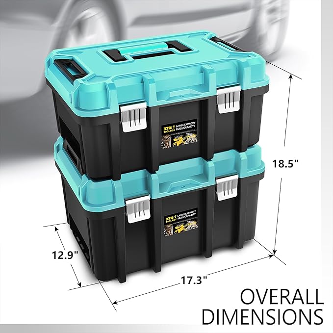 DNA MOTORING 2pcs Tool Boxes Set - Lockable Organizer Storage Portable Toolbox with Removable Tray for Workshop Garage & Household, Large Capacity, TOOLS-00310-TB
