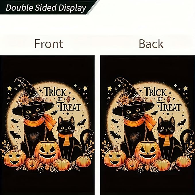Halloween Ghost Black Cat Garden Flag 12 x 18 Inch Double Sided Spooky Pumpkin Welcome Yard Flag Holiday Seasonal Outdoor Outside Decoration Halloween Cat Garden Flag