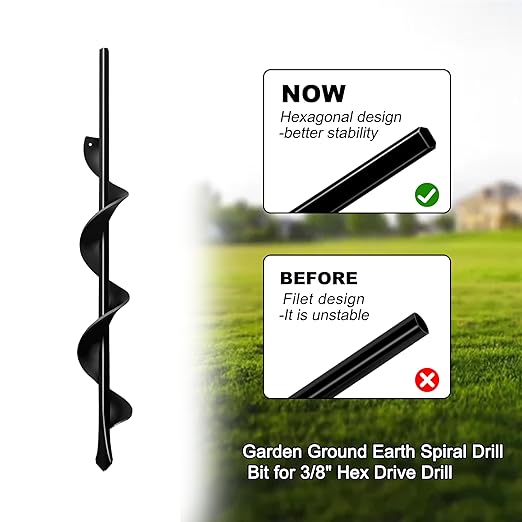 1.7"x15" Garden Auger Drill Bit for Planting Solid Shaft Bulb Auger, Heavy Duty Garden Auger Spiral Drill Bit for Auger Post Hole Digger,Plant Drill bit for 3/8” Hex Drive Drill