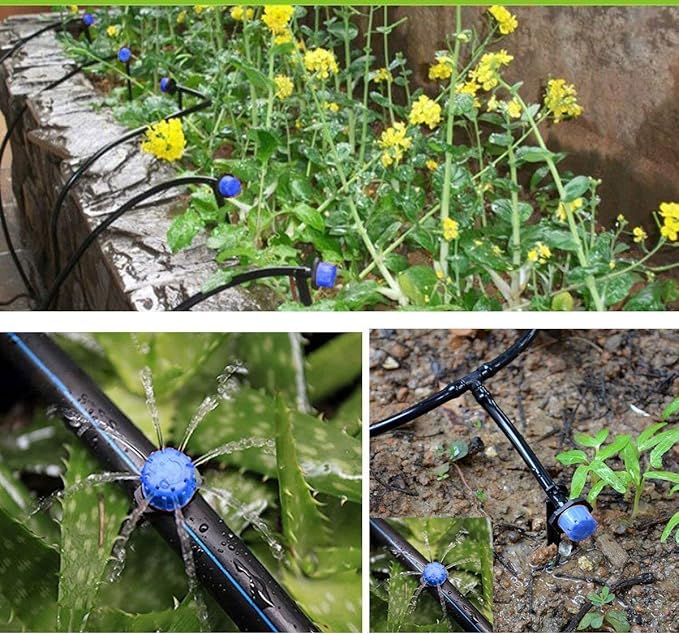 MSDADA 50Ft Drip Irrigation Kit, Automatic Garden Irrigation System 1/4" Blank Distribution Drip Hose, Atomizing Nozzle Mister Dripper for Greenhouse, Garden, Flower Bed, Patio, Lawn(Blue)