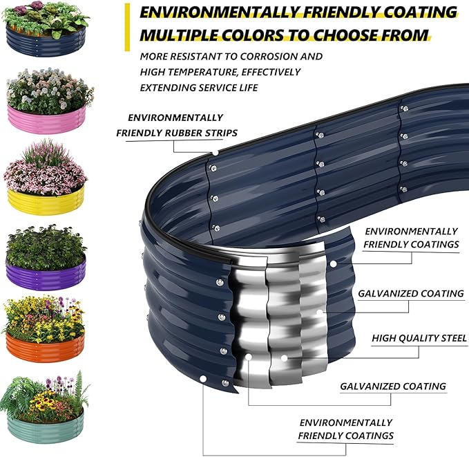 Galvanized Metal Planter Round Raised Garden Bed Kit for Gardening Outdoor,2x2x1ft Planter Grow Garden Box Raised Flower Bed,Round Galvanized Planter Outdoor Metal Fire Pit Ring