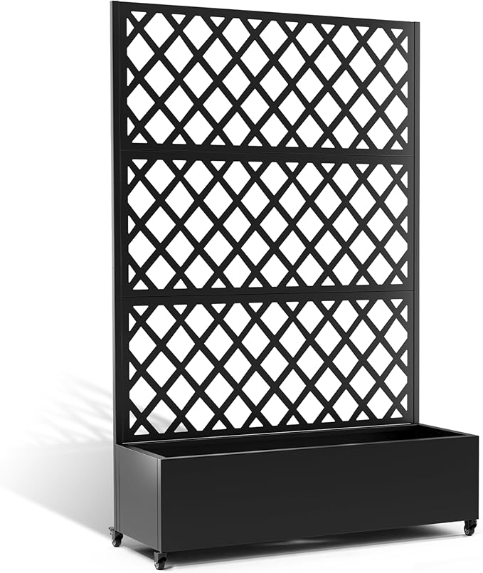 Metal Planter Box with Trellis, Heavy-Duty Raised Garden Bed for Climbing Plants, Drainage Hole, Outdoor Planter Box with Privacy Screen,47''L×16''W×71''H