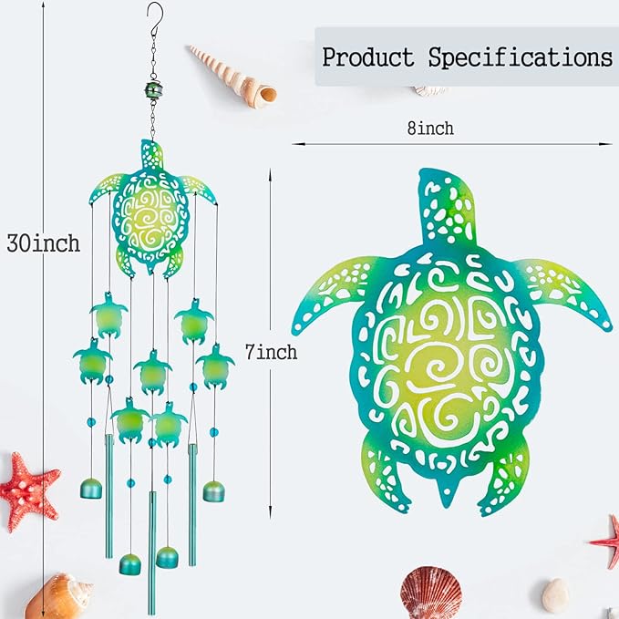 Sea Turtle Wind Chimes - Memorial Gift for Mom, Outdoor Garden Decor, Turtle Lover Gift