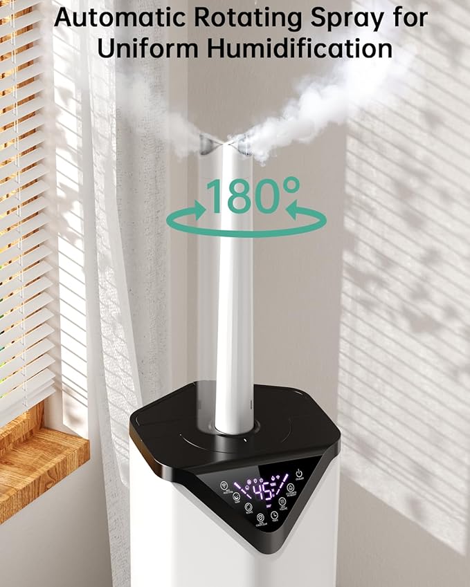 5Gal Smart Humidifier Large Room up to 2800ftยฒ, 1000mL/h, APP & Remote Control, 180ยฐ Auto Rotating Nozzle, 24H Timer, 60H Supersized Cool Mist Humidifiers for Whole House Home Bedroom Office Plants