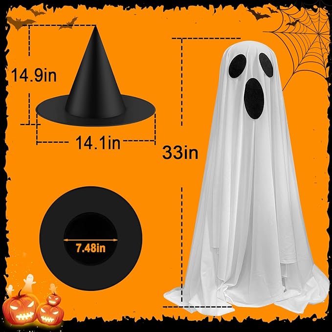 Outdoor Halloween Decorations - 2 Pack Light-Up Ghost Decor with Adjustable Height for Outdoor Porch & Yard, Frightening Standing Ghosts with LED Lights - Scare for a Haunted Halloween