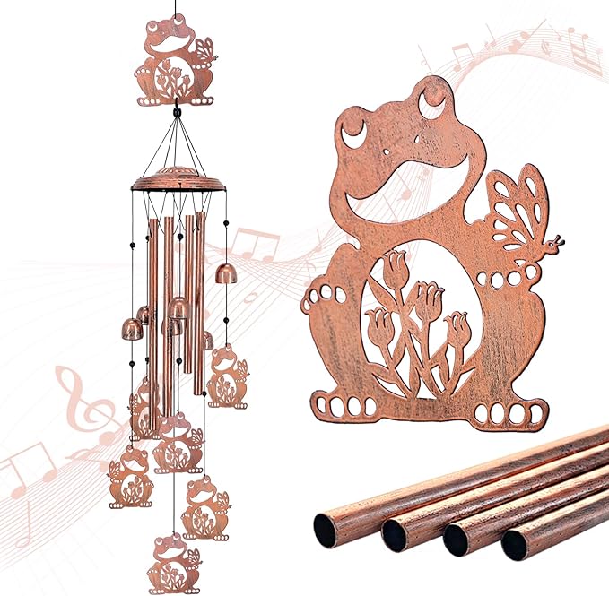 Frog Wind Chimes Outdoor Frog Gifts for Women/Men/Mom/Wife/Grandma Birthday Gifts Memorial Gift Metal WindChimes for Outside/Indoors, Lawn, Patio, Home, Porch, Yard Decor, Garden Decorations