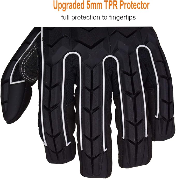 HANDLANDY Anti Vibration Gloves, SBR Padding, TPR Protector, Mechanic Work Gloves (Large, Black)