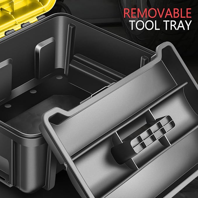 DNA MOTORING 2pcs Tool Boxes Set - Lockable Organizer Storage Portable Toolbox with Removable Tray for Workshop Garage & Household, Large Capacity, TOOLS-00310-YL