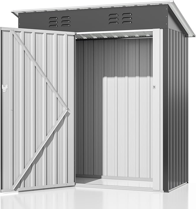 5x3 FT Outdoor Storage Shed, Garden Shed with Updated Frame Structure and Lockable Doors, Metal Tool Sheds for Backyard Garden Patio Lawn, Grey