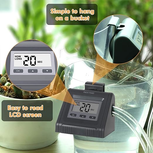 Automatic Watering System for Potted Plants, Micro DIY Self Drip Irrigation Kit with Programmable Water Pump Timer, Large Angled Display, Easy to Read, Ideal for Indoor Greenhouse Plants and Flowers