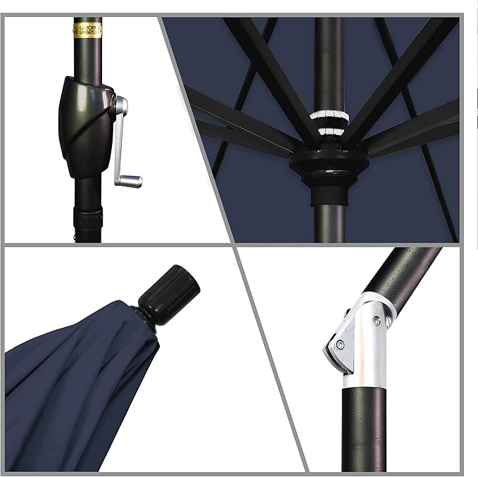 California Umbrella GSPT908302-5439 9' Round Aluminum Market, Crank Lift, Push Button Tilt, Black Pole, Sunbrella Navy Patio Umbrella, 9-Feet