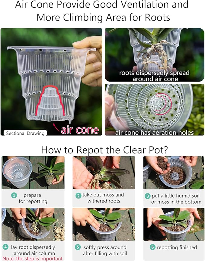 4 inch Orchid Pots with Holes for Repotting,Set of 1,Double Layer Plastic Imitate Ceramic Orchid Planter Provide Good Air Circulation,Clear Orchid Pot Match Decorative Orchid Container