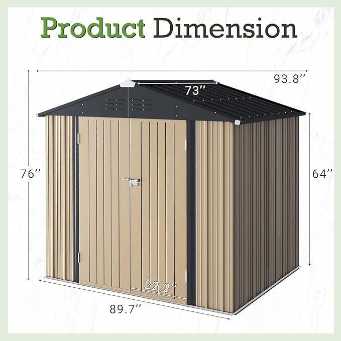 Furniwell 6x8 FT Outdoor Storage Shed, Metal Garden Sheds Outdoor Storage House with Single Lockable Door for Backyard Patio Lawn, Brown