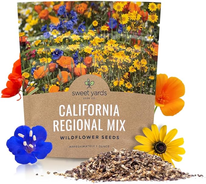 California Wildflower Mixture - Bulk 1 Ounce Packet - Over 7,000 Native Seeds - Open Pollinated and Non GMO