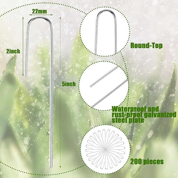 200Pcs Irrigation Drip Tubing Landscape Pins J Shape Garden Stakes 5 Inch Landscaping Staples Lawn Pins for Drip Tubing (Hold Drip Tubing Up to 5/8" Diameter)
