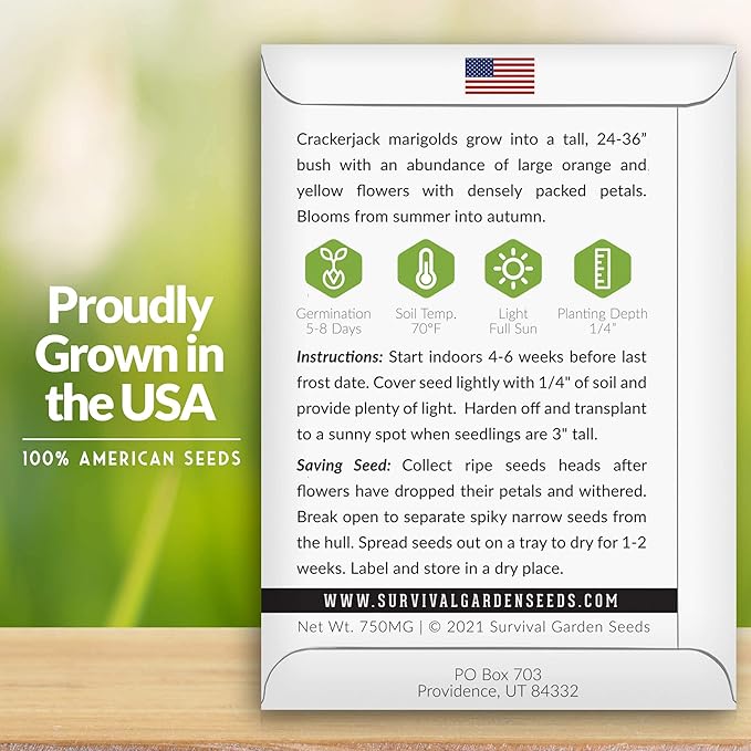 Survival Garden Seeds - Crackerjack Marigold Seed for Planting - 2 Packs with Instructions to Plant and Grow in Your Home Vegetable Garden - Non-GMO Heirloom Variety