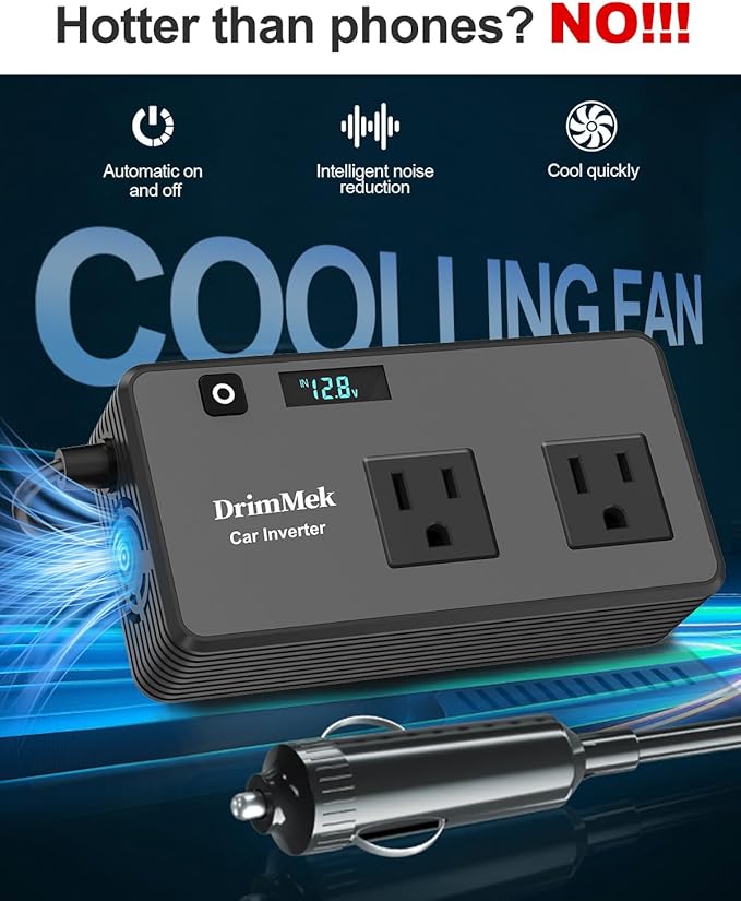 200W Car Power Inverter, Car Plug Adapter Outlet DC Inverter 12V to 110V AC Cigarette Lighter with 24W USB-C & USB-A Dual Outlets Fast Car Charger for Laptop Vehicles, Road Trip, Camping
