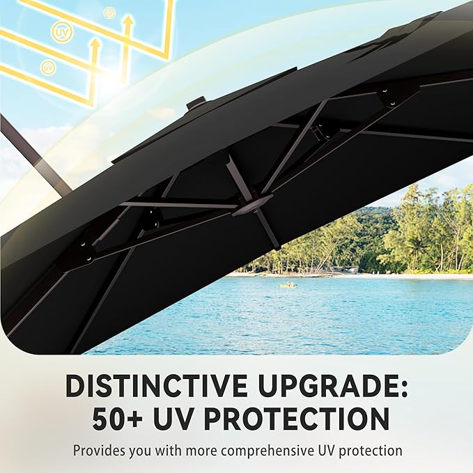 9' X 12' Cantilever Patio Umbrella 360°Rotation Rectangular Outdoor Large Offset Umbrellas Heavy Duty Windproof for Garden Deck Pool Backyard, Black