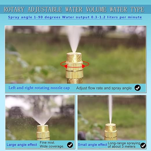 Greenhouse Drip Irrigation Kit Automatic Irrigation System 360°Adjustable 20 Brass Spray Nozzles 1/2 inch Irrigation Tubing Hose Patio Misting Plant Watering with 65Ft Blank Distribution Tubing Hose