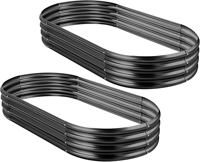 Land Guard 2Pcs Galvanized Raised Garden Bed Kit, Galvanized Planter Oval Large Metal Raised Garden Boxes Outdoor for Vegetables(Dark Grey)